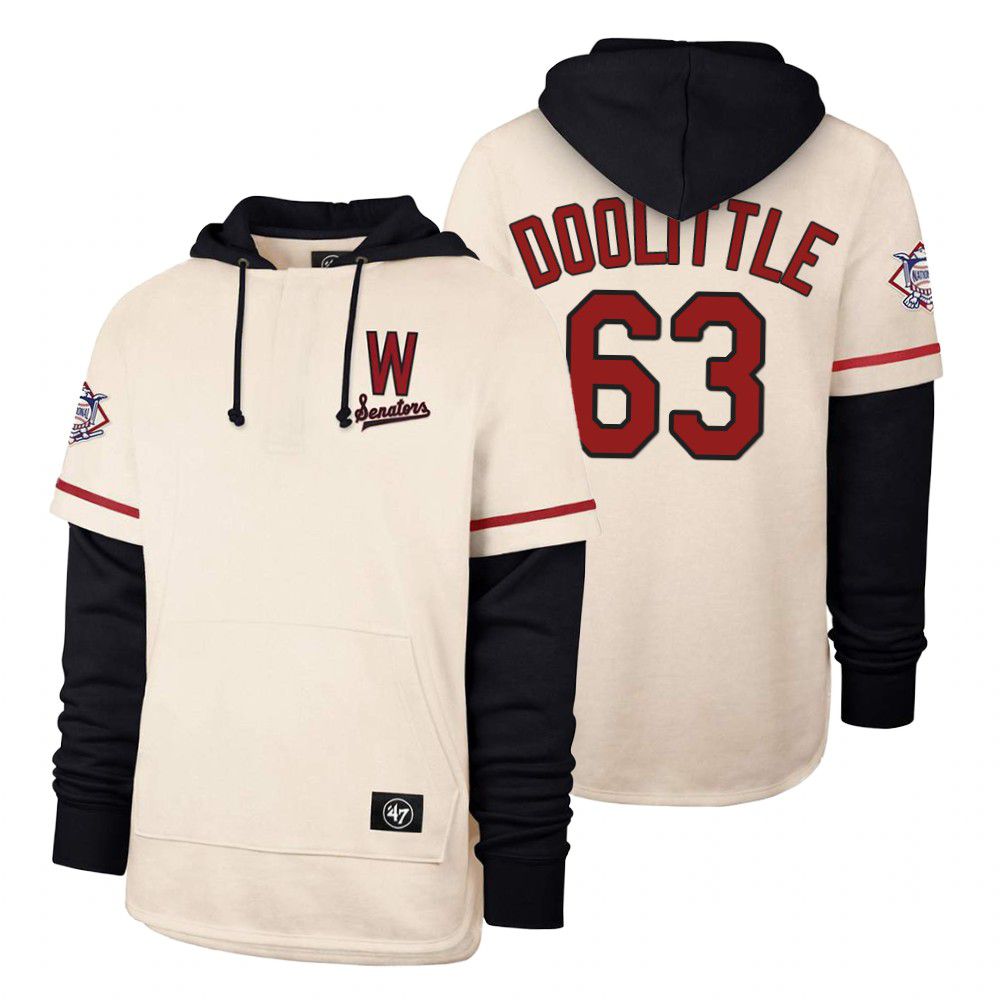 Men Washington Nationals #63 Doolittle Cream 2021 Pullover Hoodie MLB Jersey